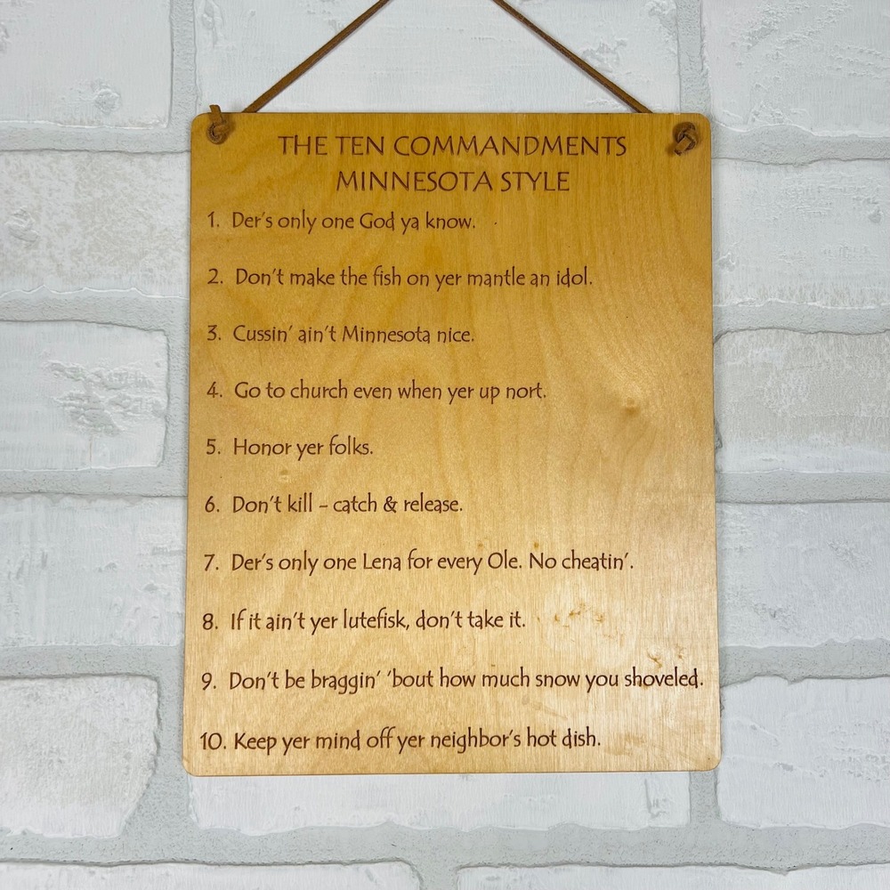 Minnesota Style Ten Commandments Wood Wall Plaque 8x10 Fun Cabin Decor Sign